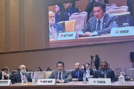 越南外交部国际组织司司长范海英大使在会上发表讲话。外交部供图