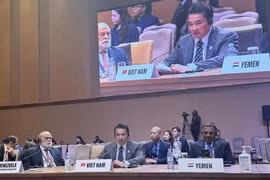 越南外交部国际组织司司长范海英大使在会上发表讲话。外交部供图