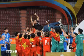 在韩国主教练金相植的带领下，越南U22国家男子足球队今年第三次成功夺得东南亚地区足球项目金牌。图自越通社