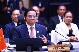 越南政府总理范明政在第46届东盟峰会上发言。图自越通社