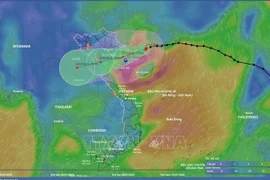 灾害监测系统上7月21日10时第3号台风的位置和移动方向。图自越通社
