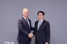 越南国家主席梁强会见国际商会（ICC）秘书长约翰·丹顿。图自越通社