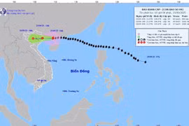 9月25日早上6时，9号台风以每小时约20公里的速度移动。图自越通社