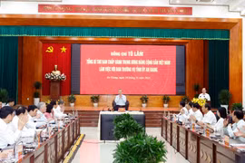 越共中央总书记苏林及中央工作代表团与安江省委常务委员会在富国特区举行工作会谈。图自越通社