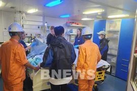 搜救力量登上荷兰籍邮轮“威士特丹”号。图自越通社