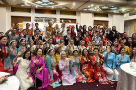 参会代表、艺术家们以及双方嘉宾合影。图自越通社