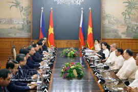 越共中央总书记、国家主席苏林与菲律宾总统菲律宾总统费迪南德·罗慕尔德兹·马科斯举行会谈。图自越通社