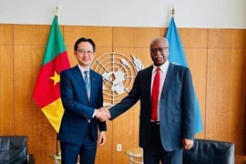 越南常驻联合国代表团团长杜雄越大使与第79届联合国大会主席菲勒蒙·杨。图自越通社