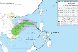 10月20日早晨5时，第12号台风的移动方向。越南国家气象水文预报中心供图