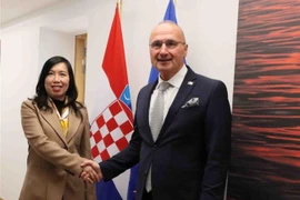 越南外交部副部长黎氏秋姮与克罗地亚外交部长戈尔丹·格尔里奇·拉德曼。图自越通社