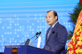 越共中央委员、胡志明国家政治学院常务副院长黎海平副教授在会议上发表讲话。图自越通社