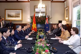 越共中央总书记、国家主席苏林会见新西兰总督辛迪·基罗。图自越通社