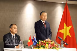 越共中央总书记、国家主席苏林在见面会上发表讲话。图自越通社