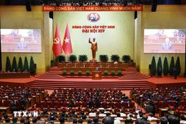 越共十四大闭幕式。图自越通社