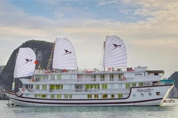 QN-7269的"签名"号（Signature）旅游船在发生火灾前的情景。图自越通社