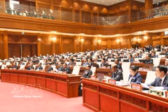 老挝第十届国会第一次会议现场。图自越通社