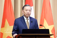 越共中央总书记、国家主席苏林发表政策演讲。图自越通社