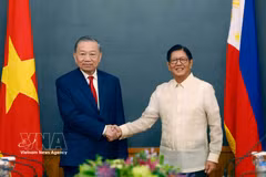 越共中央总书记、国家主席苏林与菲律宾总统费迪南德·罗慕尔德兹·马科斯举行会谈。图自越通社