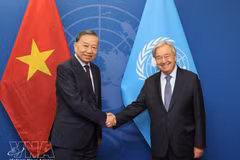 越共中央总书记、国家主席苏林会见联合国秘书长古特雷斯。图自越通社