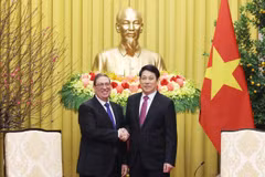 越南国家主席梁强会见古巴党和国家特使。图自越通社