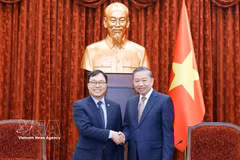 越共中央总书记、国家主席苏林会见韩国驻越大使崔泳杉。图自越通社