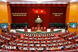 越南共产党第十三届中央委员会第十五次全体会议闭幕式。图自越通社