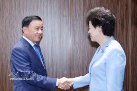 越共中央书记处常务书记陈锦秀会见中国全国政协副主席咸辉