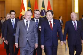 国会主席陈青敏和巴西总统路易斯·伊纳西奥·卢拉·达席尔瓦。图自越通社