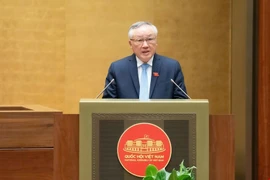 越南政府常务副总理阮和平10月20日下午代表政府作了2021-2026任期政府述职报告。图自越通社