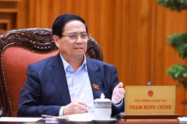 越南政府总理、铁路领域国家重点项目指导委员会主任范明政发表讲话。图自越通社