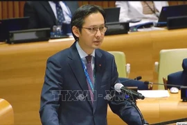越南常驻联合国代表团团长杜雄越大使在会上发表讲话。图自越通社