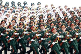 越南陆军、海军和空军三军阅兵方阵。图自越通社