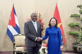 越南国家副主席武氏映春会见古巴国家副主席萨尔瓦多·巴尔德斯·梅萨。图自越通社