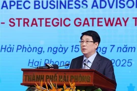 国家主席梁强发表讲话。图自越通社