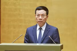越南科学技术部部长阮孟雄发表讲话。图自越通社