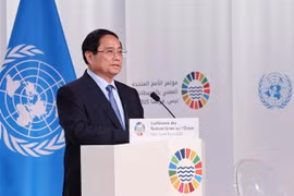 越南政府总理范明政代表东盟在联合国第三届海洋大会上发言。图自越通社