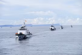 越南海警第4区司令部举行战术演习。图自越通社