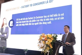 出席题为 “通过数字化转型与全球市场对接提升越南企业竞争力”的研讨会的代表发表讲话。图自越通社