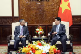 越南国家主席梁强会见印尼驻越大使丹尼•阿卜迪。图自越通社