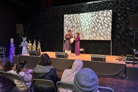 旅法越南人代表在塞尔吉市文化节上表演节目。图自越通社