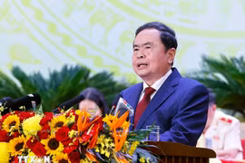国会主席陈青敏发表讲话。图自越通社