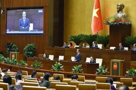 教育与培训部部长阮金山回答质询。图自越通社