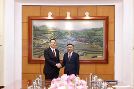 越共中央委员、书记处常务书记陈锦秀同志在越共中央驻地会见日本共产党书记局代局长、主席团副主席Tanaka Yu。图自越通社