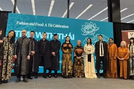 时尚设计师泰阮在此活动介绍的奥黛集中突出了越南北中南三地传统奥黛之美。图自越通社