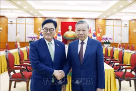 越共中央总书记苏林会见韩国国会议长禹元植。图自越通社