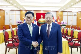 越共中央总书记苏林会见韩国国会议长禹元植。图自越通社