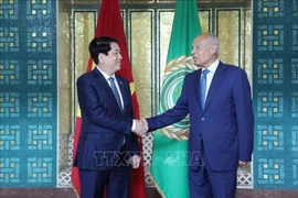 越南国家主席梁强与阿盟秘书长艾哈迈德·阿布·盖特。图自越通社