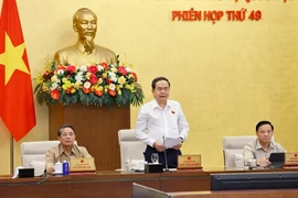 国会主席陈青敏发表讲话。图自越通社
