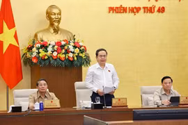国会主席陈青敏发表讲话。图自越通社