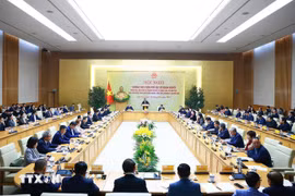 政府总理范明政主持召开政府常务委员会与国家一流企业的会晤。图自越通社